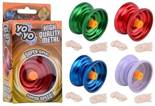 Yoyo de Metal, Giro Rápido, 4 Colores, con Cuerda de Repuesto, en Caja de Regalo