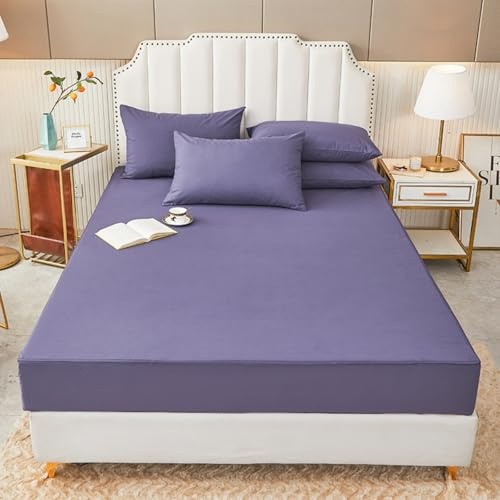 Morbuy Coprimaterasso Singolo Matrimoniale Impermeabile, Coprimaterasso Una Piazza e Mezza Antiacaro con Cerniera Morbida e Traspirante per Materassi Altezza 25cm (180x200+25cm,NG Viola)