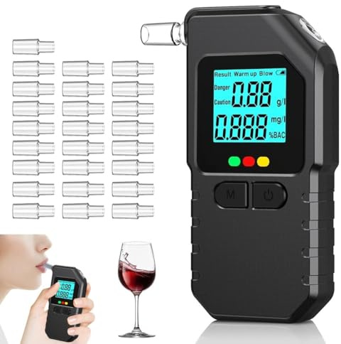 Alcootest Professionnel,Ethylotest Electronique à Double Capteur, Alcootest Ethylotest Electronique,avec Écran LCD numérique et 25 Embouts,pour Usage Personnel et Professionnel