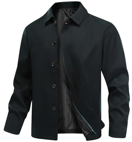 Allthemen lättviktig vardagsjacka för män klassisk lös passform knäppning knapp kappa enfärgad, gRÖN, 4XL