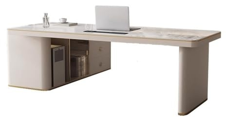 ZZlei2yu-12 Sitz-Steh-Schreibtisch Leichter Luxus-Eckschreibtisch aus Schiefer, moderner Home-Office-Schreibtisch mit multifunktionaler Steckdose Arbeitsschreibtisch(L)
