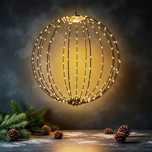 Leuchtkugel zum Hängen für Außen 40 cm Timer und Stecker - 240 LED | Garten Dekoleuchte extra warm weiß beleuchtet kabelgebunden - Outdoor Kugelleuchte Weihnachten Advent Deko Kugel Leuchte