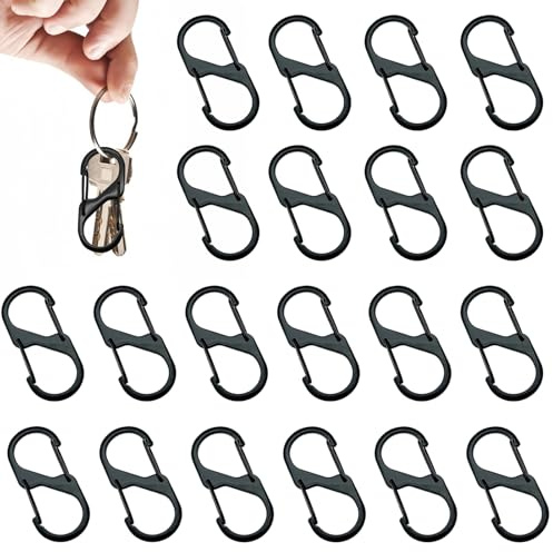 20 Stück S Karabiner, 31mm 8 Förmiger 2 Öffnungen Mini Karabinerhaken S Karabiner Schlüsselanhänger karabinerhaken klein mit Doppelter Federöffnung klein Doppelkarabiner für Outdoor Camping Zuhause