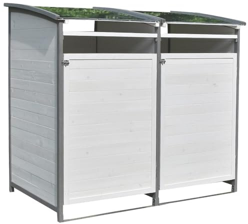 Mucola Mülltonnenbox Mülltonnenverkleidung 240 L mit Rückwand 140x85x127 cm | Wetterfestes Holz in Anthrazit-Weiß, Klappdeckel und 2 Türen, modular erweiterbar, für Garten und Einfahrt, auch Gerätebox