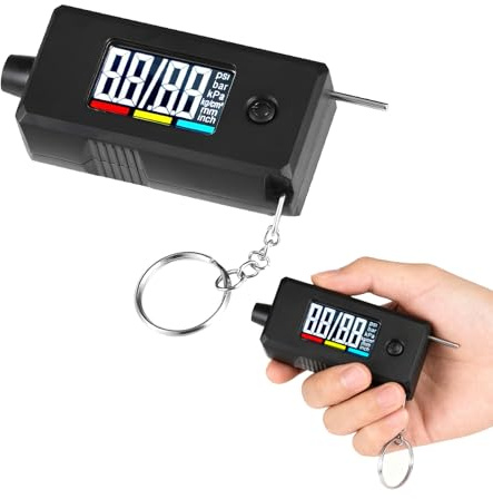 2 in 1 Digital Pressure Gauge & Tread Depth Gauge UK, Accurate Tyre Pressure Tool with Large Backlight LCD & Key Ring for Car Truck Bike, up to 120 PSI & 15mm