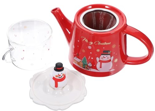 Lurrose Set Teiera in Ceramica Natalizia Tazza Impilabile Bollitore Decorativo Retrò a Tema Natale Strumento Portatile per Servire Tè in Casa per Feste e Regali di Natale