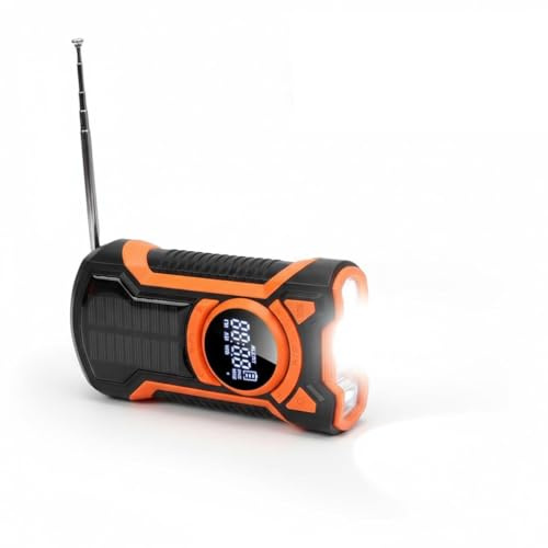 Yanmis Radio d'urgence, Radio Météo 5000 MAh, Radios Solaires à Manivelle, FM, AM, WB, Bluetooth, Alarme SOS et Lampe de Poche LED, Chargeur de Téléphone Power Bank