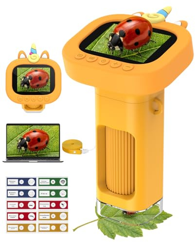 1000X Digitale Microscopio per Bambini Portatile: Microscopio Tascabile con Schermo IPS da 2,4 - Giocattoli STEM Regali di Compleanno per Ragazze - Kit Scientifici Educativi da 6 a 10 Anni