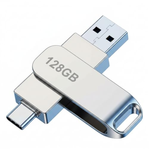 Clé USB 128 Go Double USB-C USB-A métal pour Stockage téléphone | USB 3.2 Gen 1 pour photos, vidéos et gros fichiers, 128 Go, deux connecteurs intégrés et boîtier métal compact