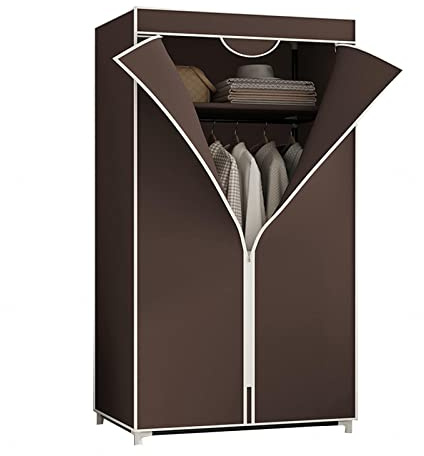 Bärbar tyggarderob med hyllor och hängande skena tyg garderob brun 155 x 90 x 45 cm - perfekt för förvaring av kläder och platsbesparande lösning