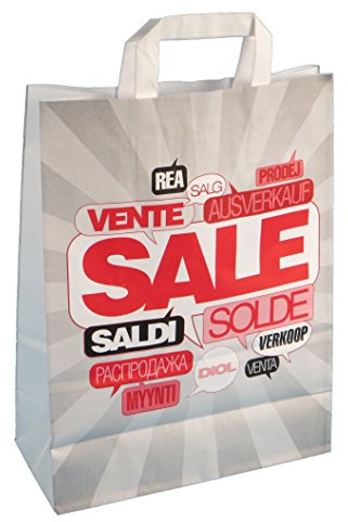 250 Papiertragetaschen Einkaufstüten Tragetaschen aus Papier 26+12x35cm 80g/m² weiß mit Neutralmotiv Sale
