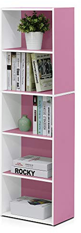 Furinno Luder libreria a ripiani aperti a colori reversibili a 5 livelli, Bianco/rosa