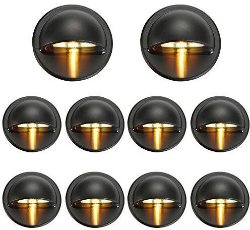 FVTLED Pack of 10 Warm White Low Voltage LED Deck Lights kit Φ1.38 Outdoor Garden Yard Decoration Lamp Recessed Landscape Pathway Step Stair Warm White LED Lighting, Black