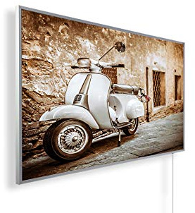 Könighaus 600W Infrarotheizung mit Bild in HD Qualität - inkl. Thermostat - TÜV SÜD + 5 Jahre Garantie - Doppelter Überhitzungsschutz - Infrarot Wandheizung - Motiv: 160. Vespa Weiß