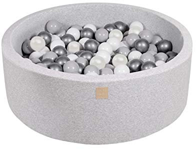 MEOWBABY Bällebad Baby - Rund 90x30cm Ball Pit für Kinder ab 1 Jahr mit 200 Bälle - Weiches & Sicheres Bällepool, Cotton, Hellgrau