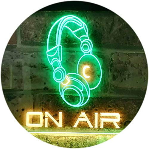 ADVPRO On Air Headphone Recording Studio Dual Color LED Barlicht Neonlicht Lichtwerbung Neon Sign Grün & Gelb 600 x 400mm st6s64-s0013-gy