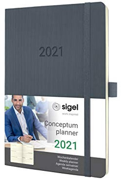 SIGEL C2136 Terminplaner Wochenkalender 2021, ca. A5, dunkelgrau, Softcover mit vielen Extras, Conceptum - weitere Modelle
