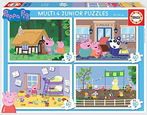 Educa - Peppa Wutz Puzzle ab 4 Jahren | Peppa Pig 4-in1 Puzzle-Set mit 20/40/60/80 Teilen, progressives Kinderpuzzle (18645)