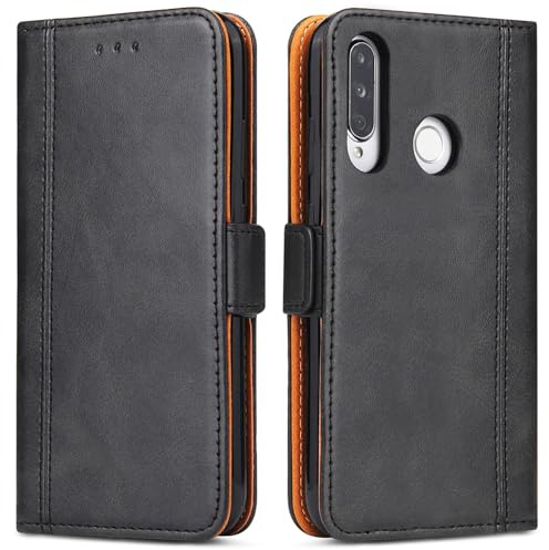 Bozon Handyhülle für Huawei P30 Lite, Lederhülle mit Kartenfächer, Handytasche mit Standfunktion, Klapphülle Tasche für Huawei P30 Lite (Schwarz)