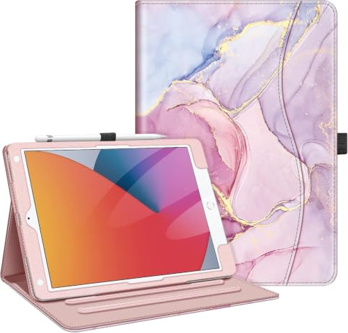 FINTIE Case for iPad 9th / 8th / 7th Generation (2021/2020/2019) 10.2 Inch | [Corner Protection] Multi-Angle Viewing Stand Cover with Pocket & Pencil Holder Auto Wake Sleep, Glittering Marble