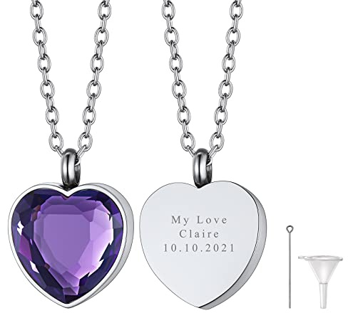 Richsteel Colgante Poner Cenizas Forma Corazon con Piedra Junio, Collar Relicario Porta Cenizas Perro Mamá Marido, Colgante para Cenizas Waterproof Platino