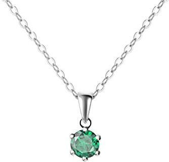 Franki Baker Sterling Silver Small & Dainty Round Genuine Emerald Gemstone Pendant Necklace. Length: 50cm. Pendant Length with bale :10mm
