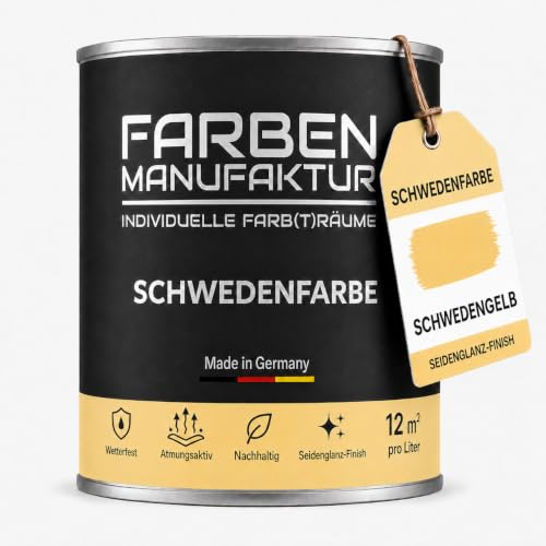 Schwedenfarbe Holzfarbe Außen Wetterfest – Holzschutzfarbe für Fassade, Gartenhaus, Zaun & Scheune – Diffusionsoffen & Nachhaltig Wetterschutzfarbe 1/2/5L, Größe: 2L, Farbe: Schweden gelb hell