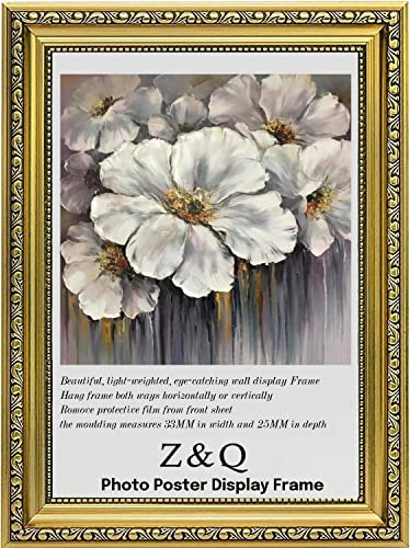 Z&Q Ornate Shabby Chic Gold Frame 40 x 30 cm Vintage Design Photo Poster Display Wall Hanging For Print Picture With Clear Perspex MDF backboard