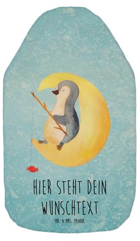 Mr. & Mrs. Panda Personalisierte Wärmflasche Pinguin Mond - Personalisierte Geschenke, Personalisiertes Körnerkissen, Wärmflasche mit Namen,