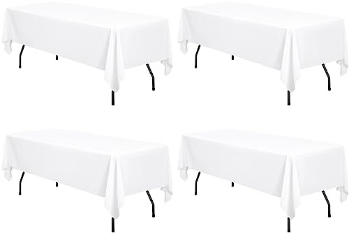 FXKS 4 Polyester Tischdecken für Rechteck Tische, Weiß 153x320 cm | Waschbare und Langlebige Tischdecke Tischdeckes für Garten Partys Geburtstagsfeier oder Grill
