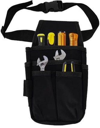 Tissting Werkzeuggürtel mit 1,2m Gürtel, 13 x 25 cm 6 Taschen 600D Oxford Stoff Arbeits Gürteltasche Klein Werkzeugtasche Belt Tool Bag für Schreiner, Elektriker, Techniker, Schwarz Rand
