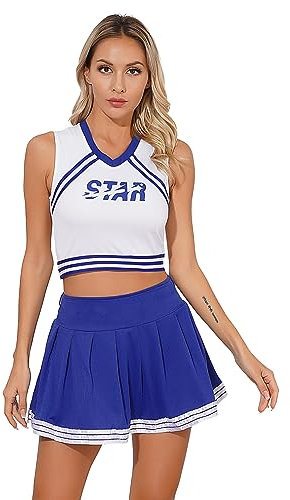 YOOJIA Damen Cheerleading Kostüm Crop-Top V-Ausschnitt Oberteil mit Mini Faltenrock Cosplay Tanz Kleidung Set Typ B L