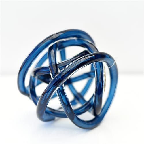 DECRZPB Farbige Glasurkunst Blaue gewundene Linie Kugel-Ornament Glasfigur handgefertigt Briefbeschwerer aus geblasenem Glas Geschenk zum Geburtstag