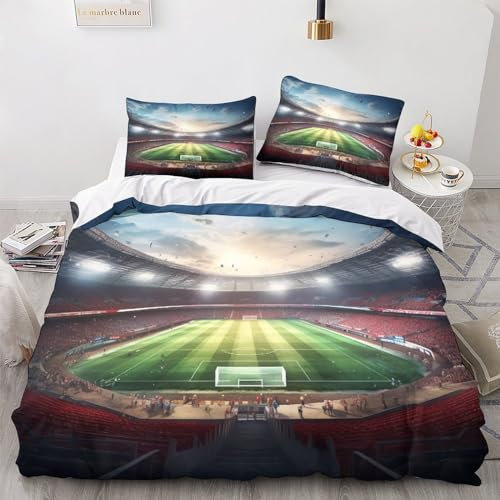 OPSREY Football Field Fermeture À Glissière Housse De Couette Lavable Literie Respirant Comfort Cover Différentes Tailles Soccer Parure De Lit Microfibre Linge De Lit Double（200x200cm）