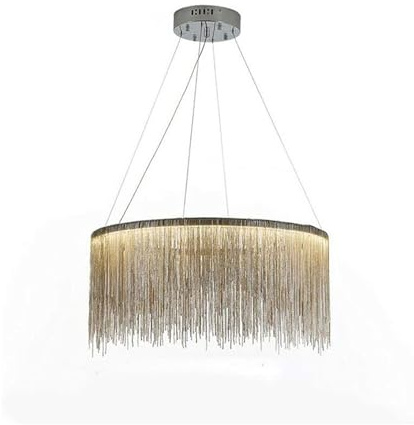 Modern Pendelleuchte Luxuriöser Aluminium Linearer LED-Kronleuchter Tassels Chrom Kette Pendelleuchte Dekoration Runde LED-Streifen 3 Farben Dimmbare Hängelampe for Esszimmer Wohnzimmer ( Size : 40cm/