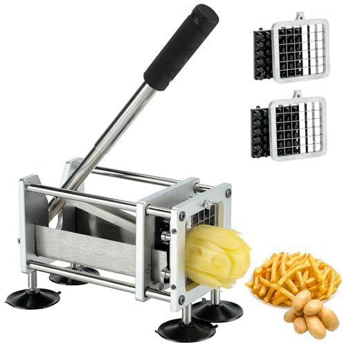 Coupe-frites professionnel en acier inoxydable avec lames de 1/2 et 3/8, idéal pour pommes de terre, carottes, concombres