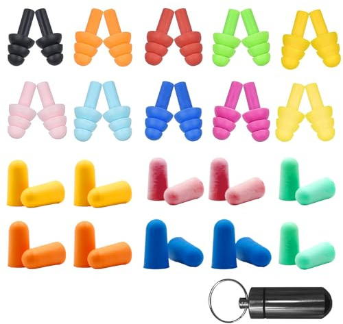 GWAWG Ohrstöpsel aus weichem Silikon, wiederverwendbar, mit Aluminium-Tragetasche, zum Schlafen, Lernen, Reisen, Arbeiten, Schnarchen, 20 Paar