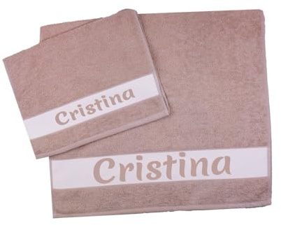 MAGIE DI CASA Personalisierte Handtücher mit Namen, Set 2 Stück Schwamm aus Frottee, Gesicht + Gästebaumwolle, 100% Made in Italy (antike Rose, Name)