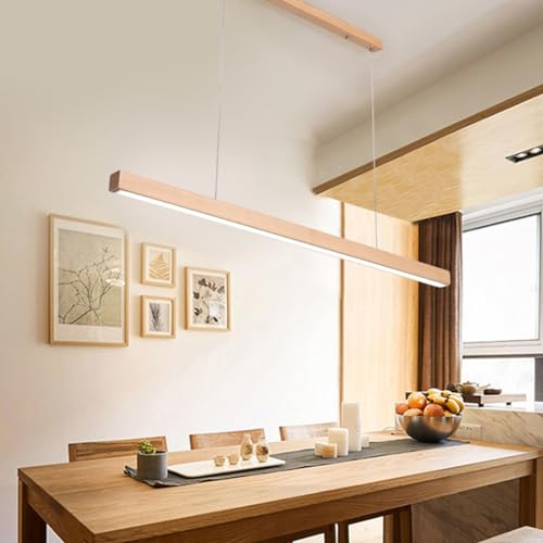 Aleaty Moderne Hängelampe Holz Esszimmerlampe LED Pendelleuchte esstisch Dimmbar Linear Design hängeleuchte mit Fernbedienung Esstischlampe hängend höhenverstellbar für Esszimmer (Holz, L100cm)
