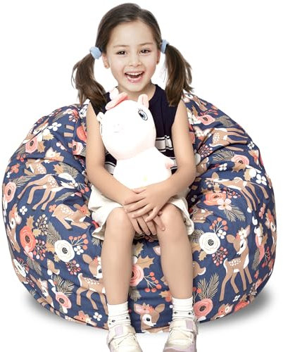 Round Bean Bag Cover Only without Filling, Large Stuffed Animal Bean Bag Storage, Bean Bag Chair Cover, Beanbag Covers with no Filling for Kids and Teens (Fawn, Large)