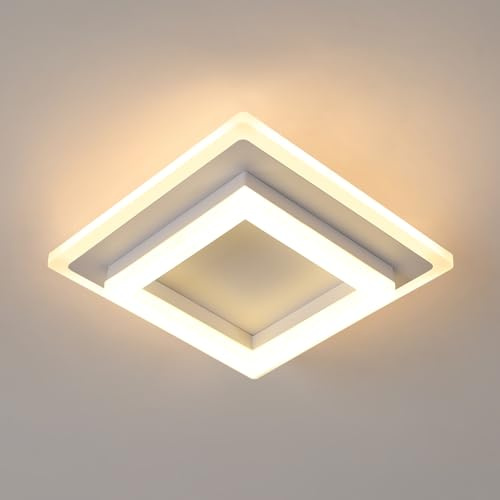 SENQIU Moderne Deckenleuchte Led, Quadratisch Design Deckenlampe aus Acryl | Deckenbeleuchtung Weiß 24W für Schlafzimmer, Wohnzimmer, Küche, Warmweiß 3000K