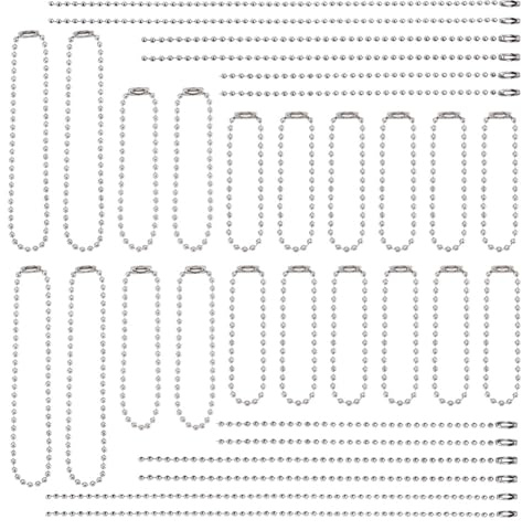 Cheriswelry 105Pcs 3 Sizes Long Iron Ball Beads Chains Metal Beaded Roller Chain with Ball Chain Connectors for Necklace Tags Key Chain Jewelry Crafts, Platinum