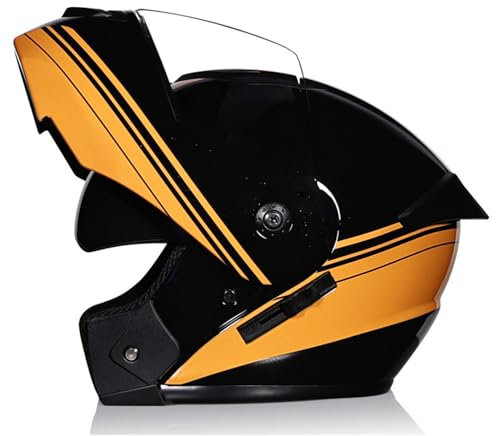 YPDOPORA Klapphelm Mit DOT, Motorradhelm, Rollerhelm, Integralhelm, Helm Mit Doppelvisier, Motocross-Helm Für Damen Und Herren, Modularer Helm,Orange,L57~68cm