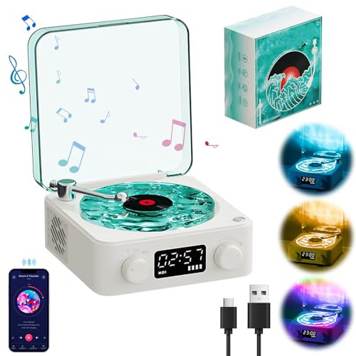 The Waves Vinyl Record Player, Retro Turntable Speaker with 4 Sounds of Nature Retro Bluetooth Record Player With Speaker and RGB Light Wireless Bluetooth Speaker Stereo Sound Sleep Aid (Blue)
