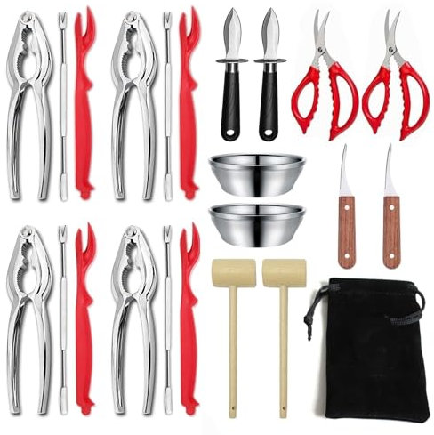 Ensemble d'outils professionnels pour fruits de mer, casse-noix, fourchettes à craquelins de crabe, décortiqueur de homard, craquelins et maillets avec sac de rangement pour outils de fruits de mer