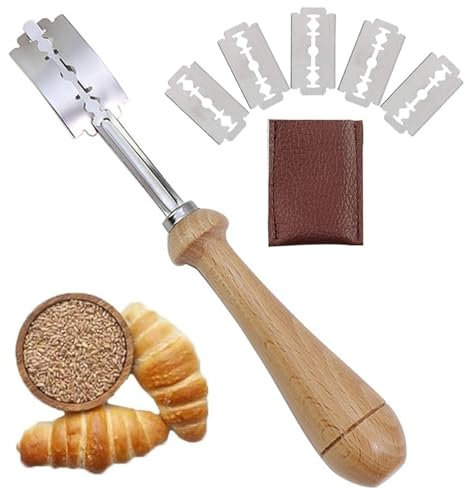 Qinsky Lame à Pain,Lame Boulanger Lame Pain Boulanger Lame Pain Baguette Lame Boulanger Acier Inoxydable Bois Pain Faisant Le Rasoir Couteau à Pain pour Graver des Motifs de Pain
