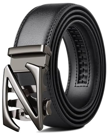 Pengchang Schwarzer Z-Buchstaben-Gürtel mit automatischer Schnalle, Herrengürtel, Herrenuhrenarmband, Ledergürtel for Herren