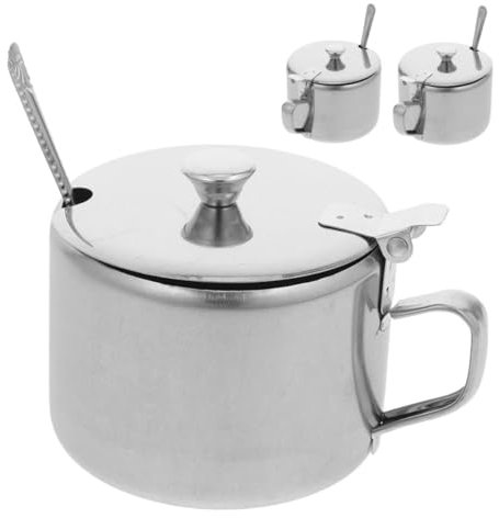 BEBEMOKO 3juego Contenedor De Azúcar De Acero Inoxidable Con Cuchara Para Especias y Condimentos Recipiente Multiusos Para Cocina Almacenamiento Elegante y Funcional