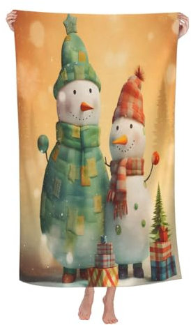 Schwimmhandtücher Frohe Weihnachten, Schneemann Stranddecke Mikrofaser Duschtücher Tragbares Sporthandtücher Für Pool Fitness 80X130Cm