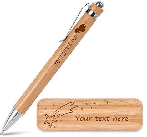 EinzigGeschenk Personalisiertes Holz Kugelschreiber Set mit Gravur | Geschenk für Lehrer, Abschluss oder Mitarbeiter | Einseitige Gravur auf Stift und Holzkasten (Style 3)